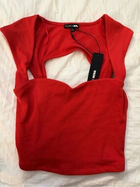 Fashion Nova Red Ribbed Cutout Front Crop Top